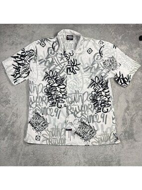 Y2K SouthPole Baggy Graffiti Button Down Shirt Lightweight Streetwear Skater XL